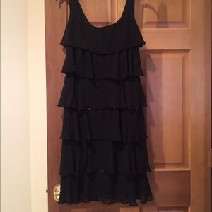 Patra black tiered cocktail chiffon beaded dress 4